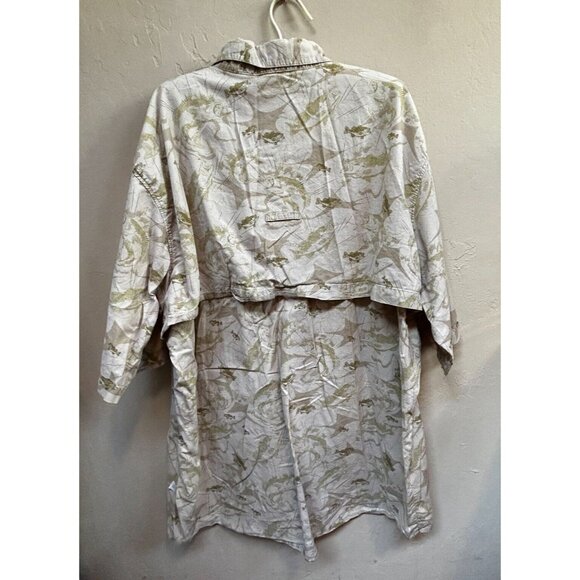 Cabela's Mens 3XL Vented Back Bass Fish Print Short Sleeve Button Down Shirt Tan - Picture 2 of 9
